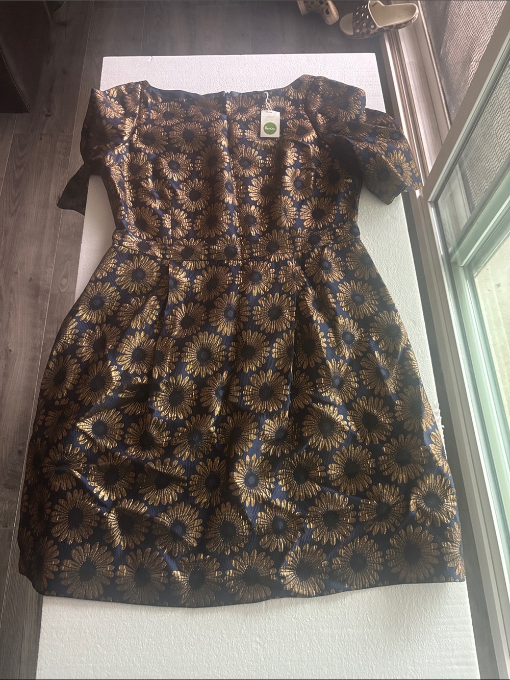 Boden Navy and Gold Sunflower Jacquard Party Dress